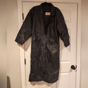 Direct Action vintage 100% leather black Long trench coat S